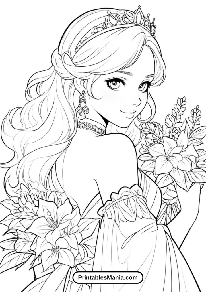 Coloring Page Featuring a Princess with a Magical Crown