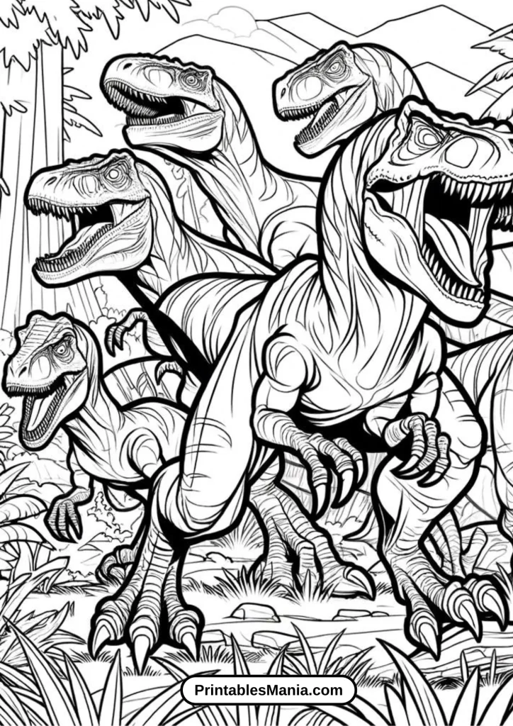 Jurassic World Raptor Squad Ready to Attack Coloring Page