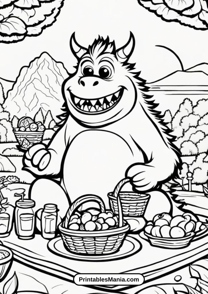 My Pet Monster At A Picnic Coloring Page