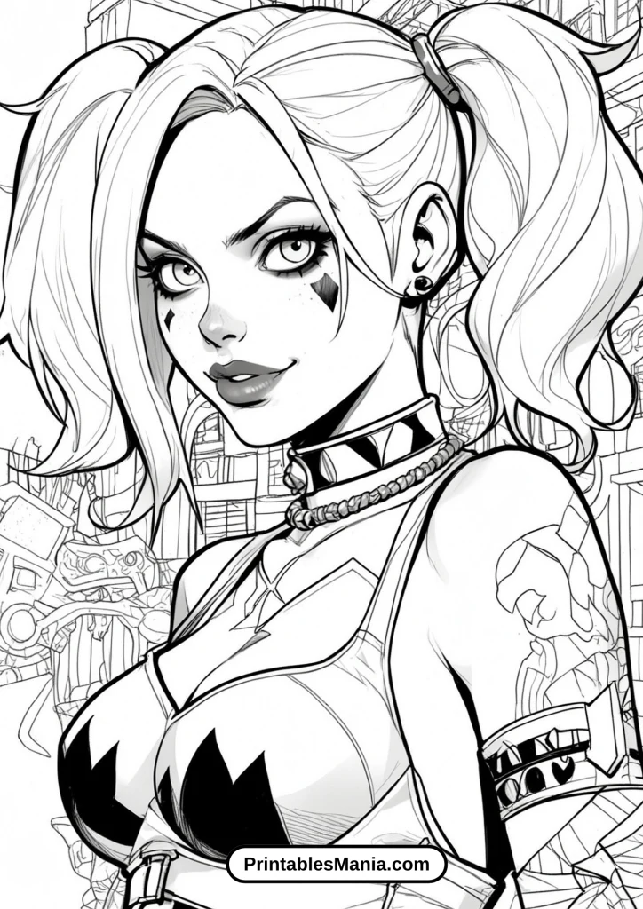 harley quinn colouring pages