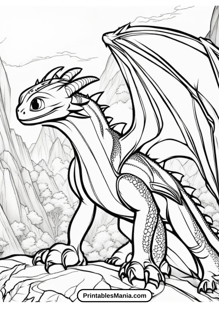 Toothless Perched on a Rocky Cliff Coloring Sheet