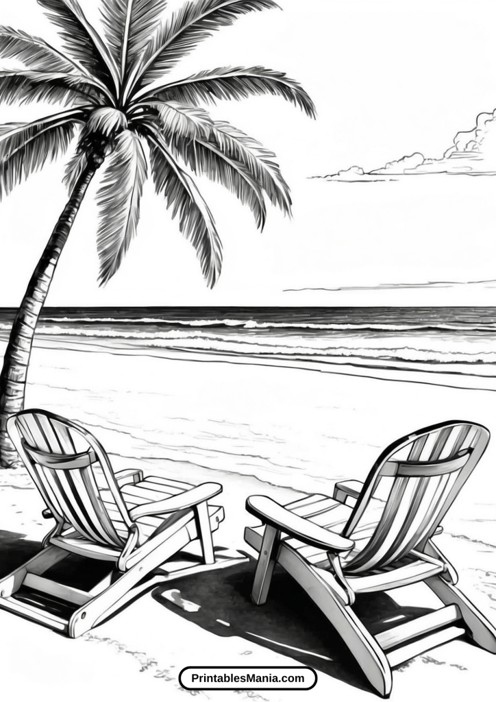 Palm Tree Coloring Page With Beach Chairs