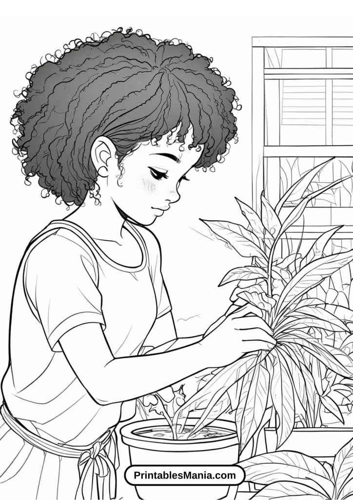 Black Girl Watering Plants