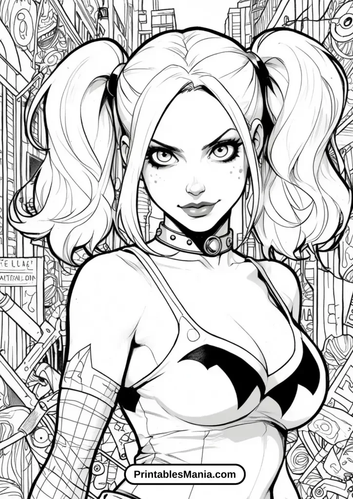 Harley Quinn action coloring pages