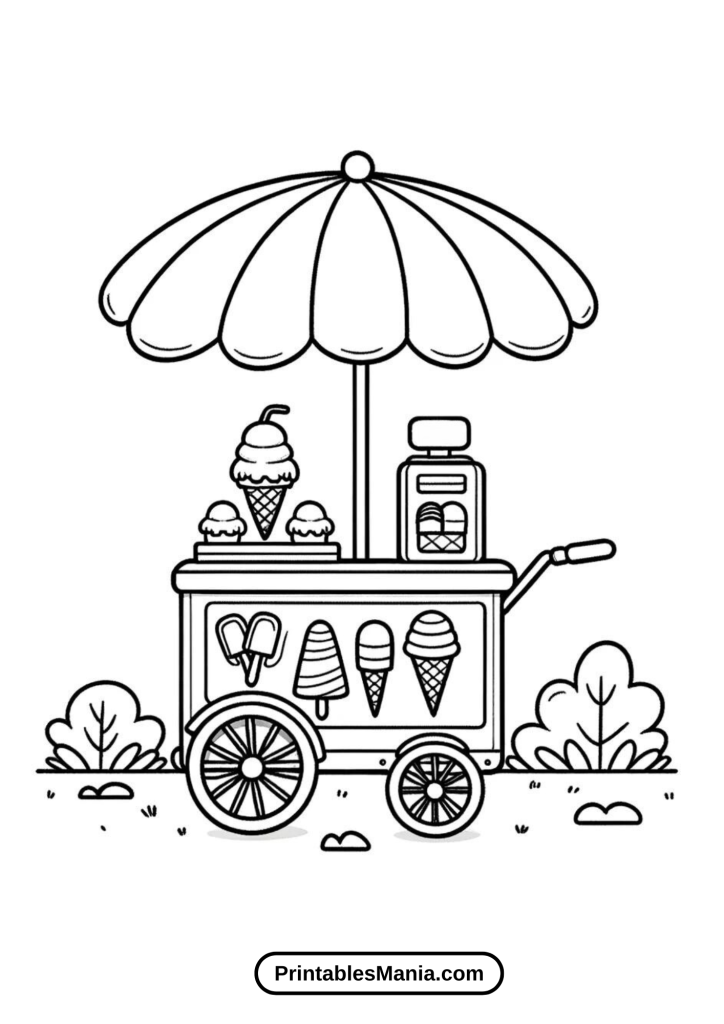 Illustration of a Portable Ice Cream Cart at a Local Farmers Market