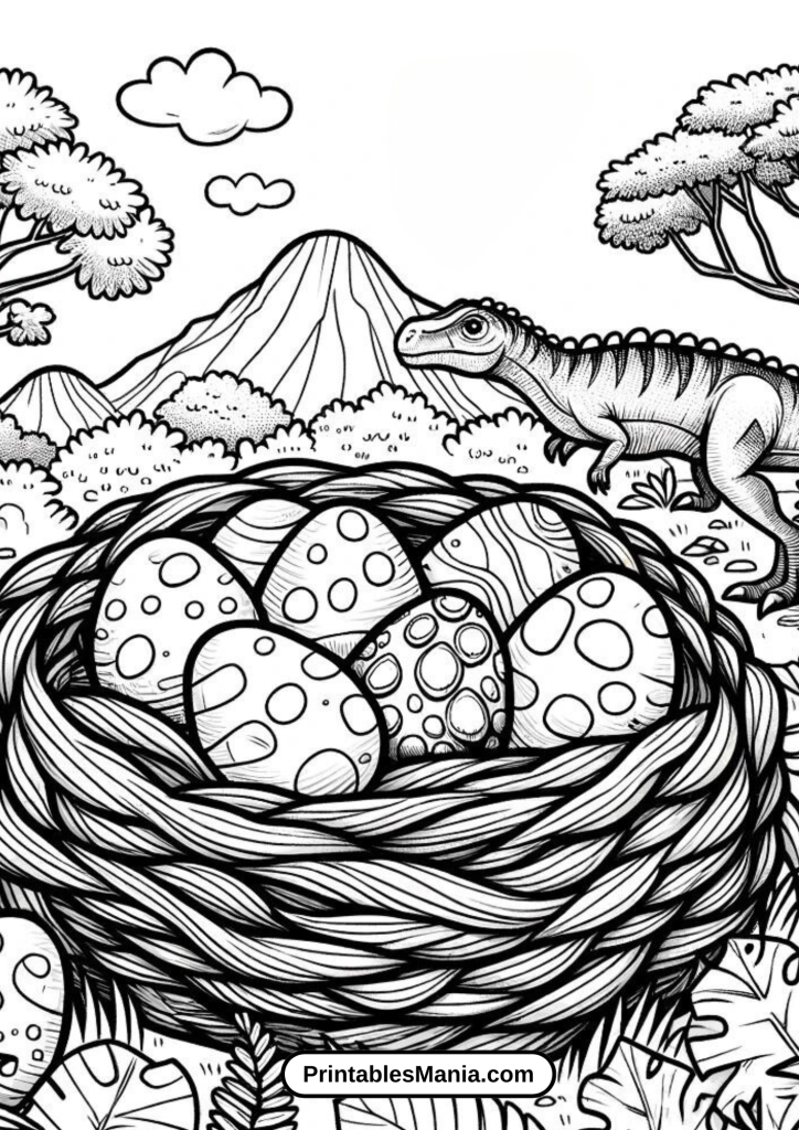 Dinosaur Nest with Eggs Coloring Sheet