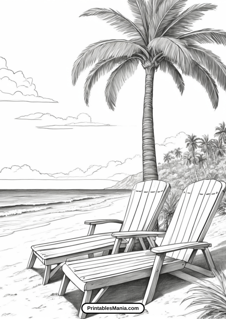 Palm Tree Coloring Page With Beach Accessories