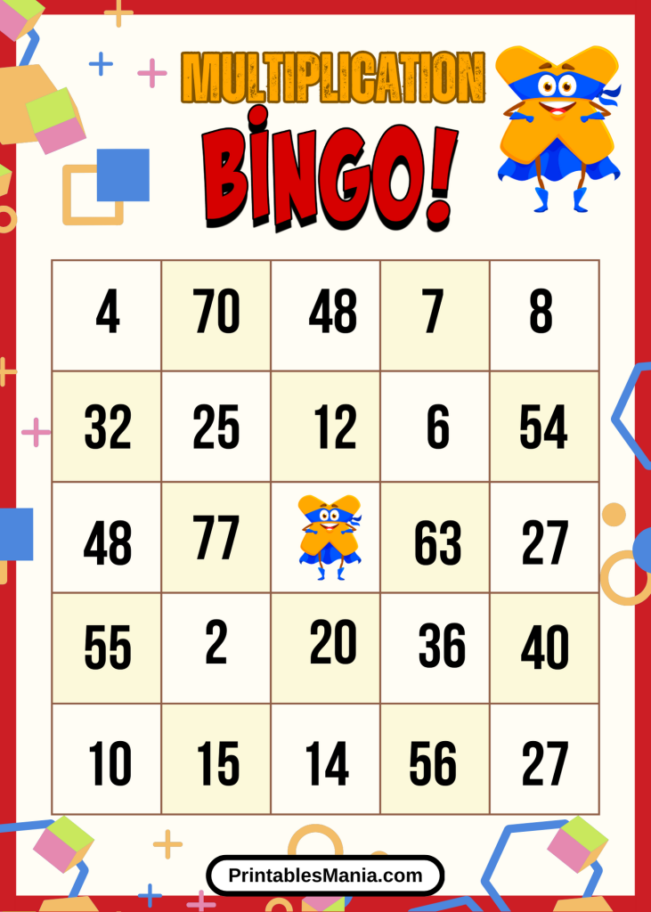 Multiplication Bingo Cards For Fun Math Learning