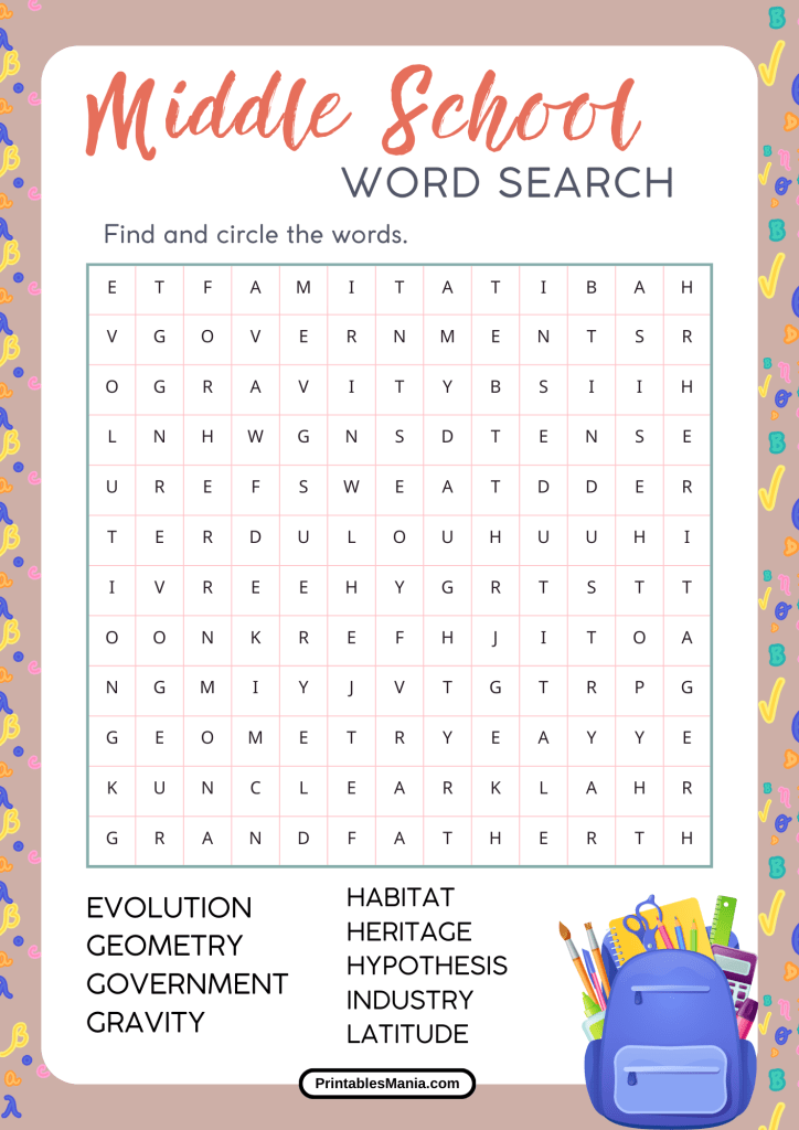 Free Printable Word Searches For Middle School - Printables Mania