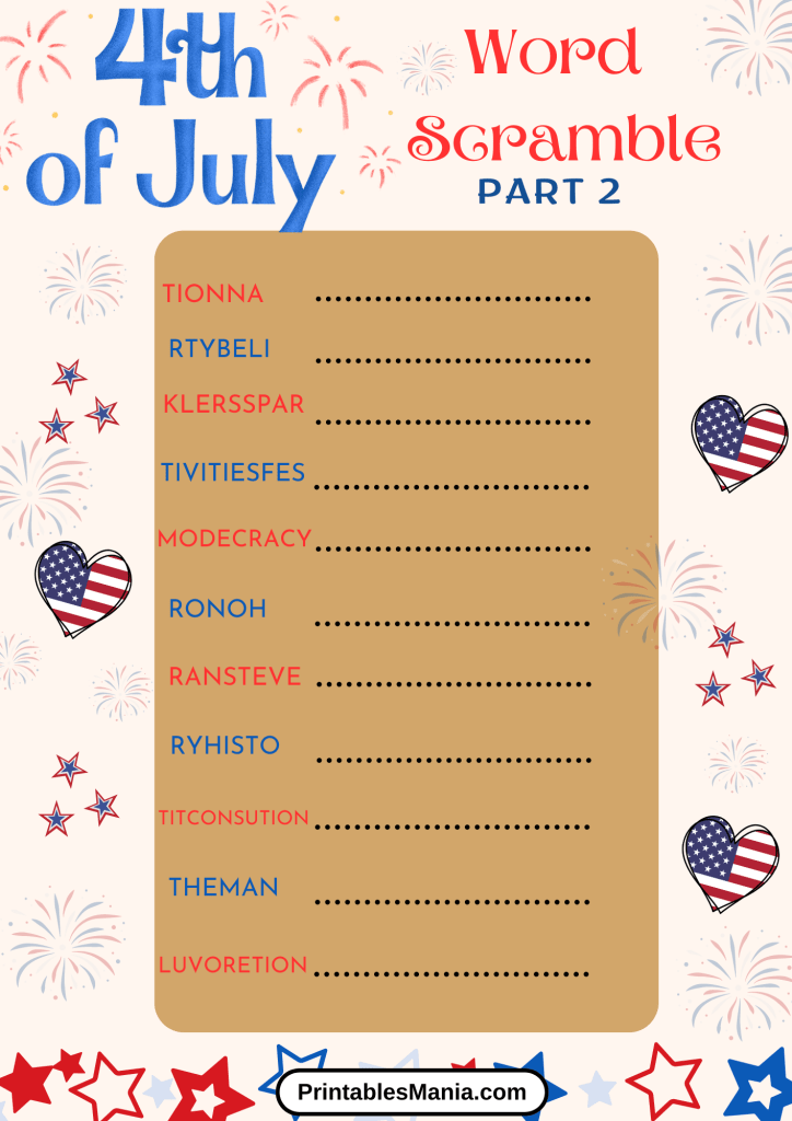 Independence Day Word Scramble