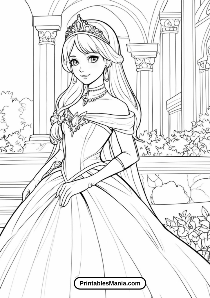 Princess at a Royal Ball Coloring Page for Download