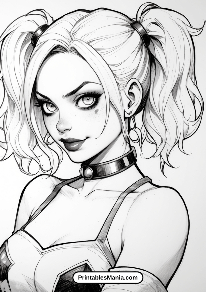 Detailed Harley Quinn coloring pages