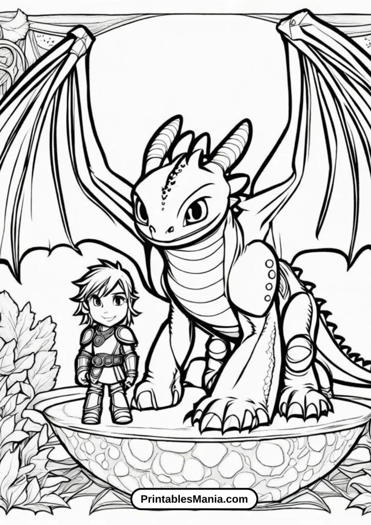 Toothless and Hiccup Celebrating a Victory Coloring Sheet