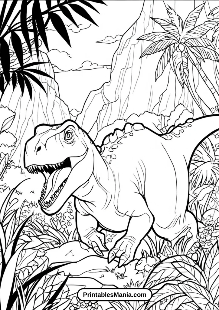 Jurassic World Adventure Scene Coloring Page