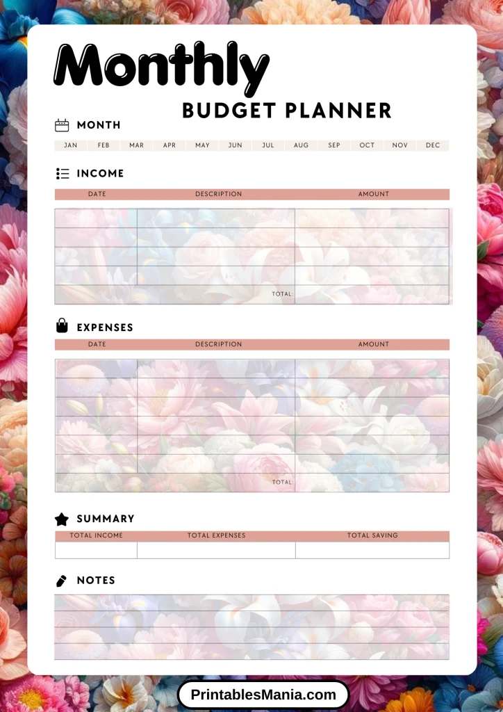 Colorful Monthly Budget Planner with Quick-Glance Expense Categories