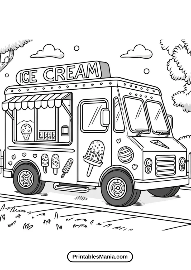 Interactive Scene of a Family Ice Cream Tasting Contest Coloring Page