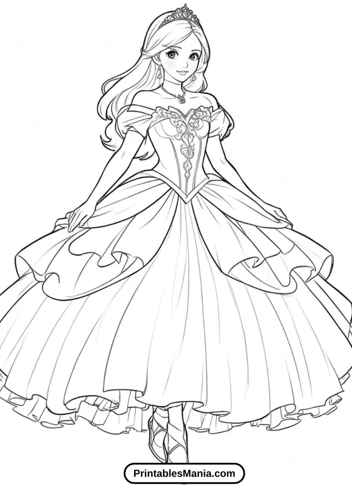 Runway-Ready Princess in a Stylish Dress Coloring Sheet