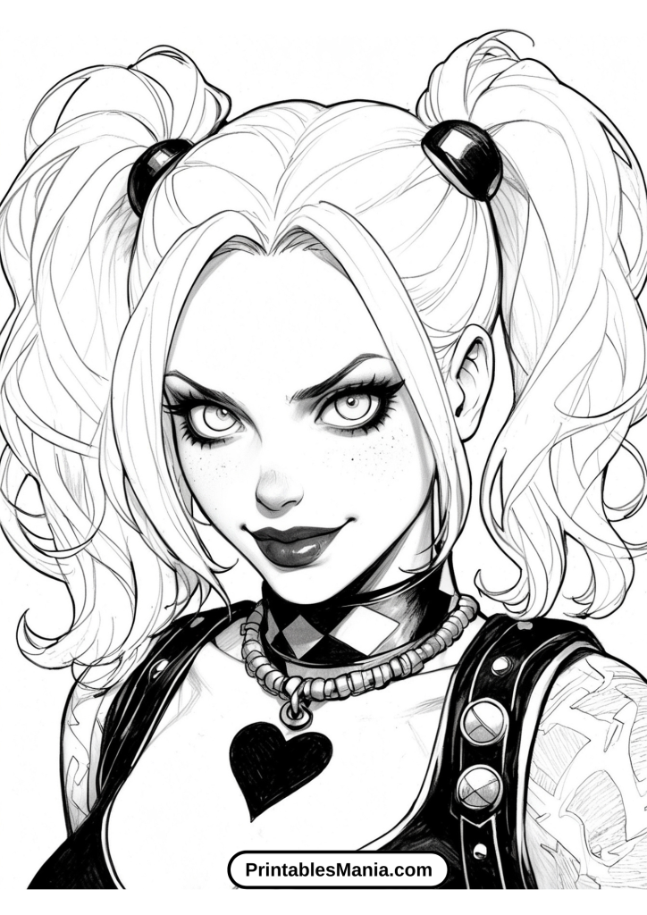 Hand-drawn Harley Quinn designs for coloring