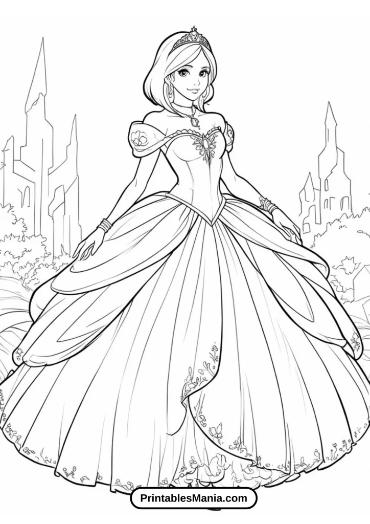 Fashionable Princess in a Chrysanthemum Ball Gown