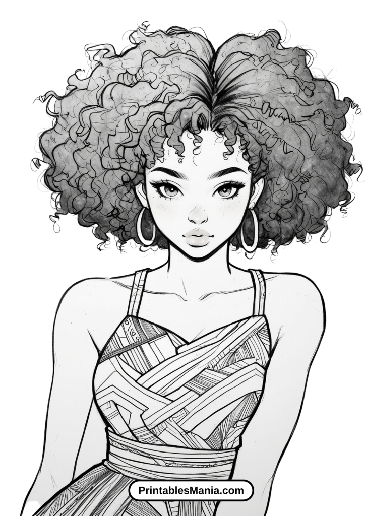 Black Girl Wearing a Chic Summer Dress Coloring Sheet