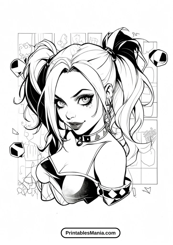 Harley Quinn themed party coloring pages