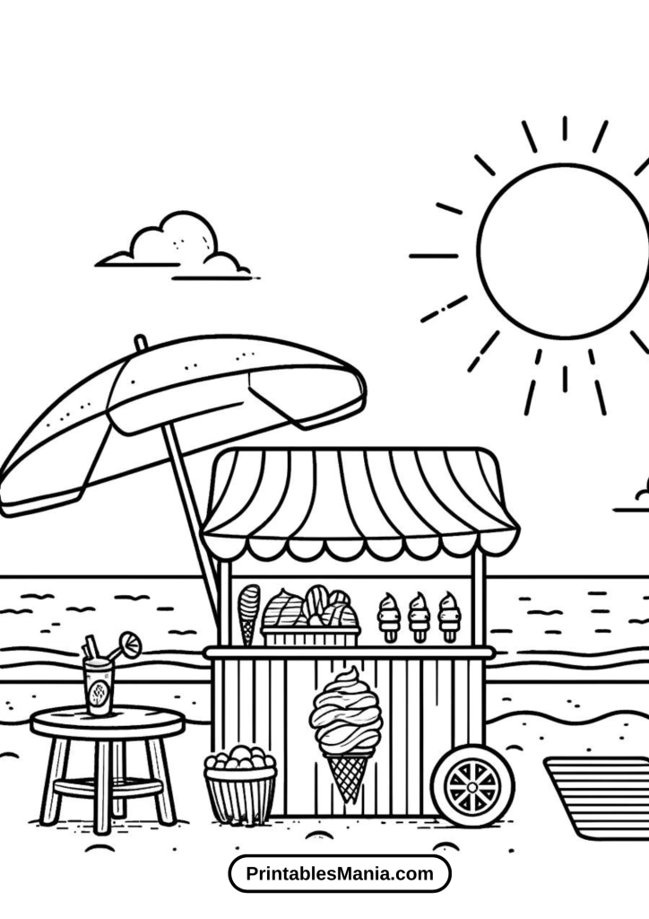 Illustration of an Ice Cream Shop Decorated for a Summer Festival