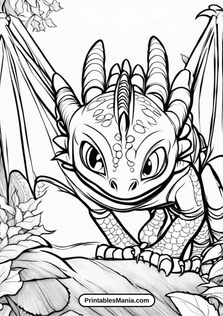 Toothless Playing with Dragon Hatchlings Coloring Page