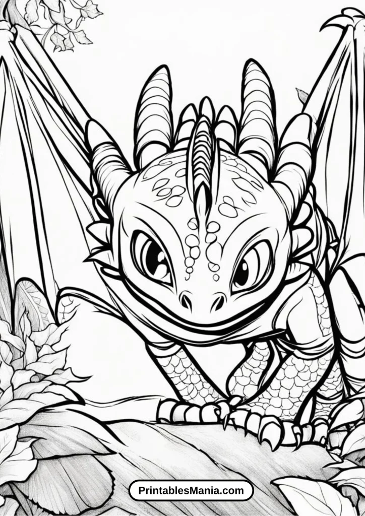 Toothless Playing with Dragon Hatchlings Coloring Page