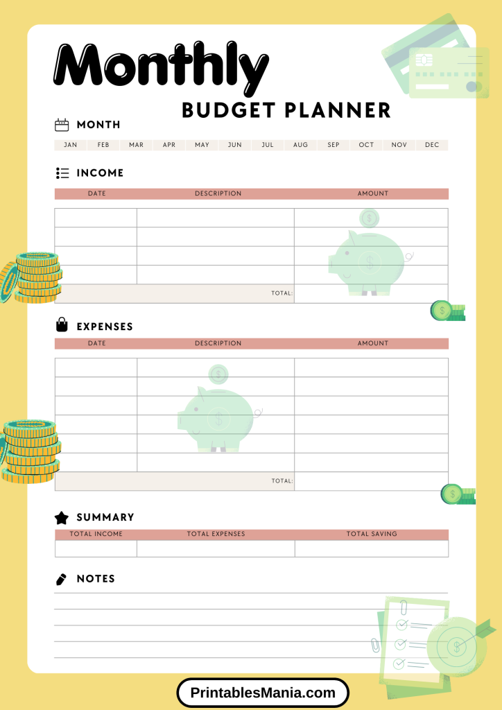 Printable Budget Planner with Watercolor Design for a Serene Financial Planning Session