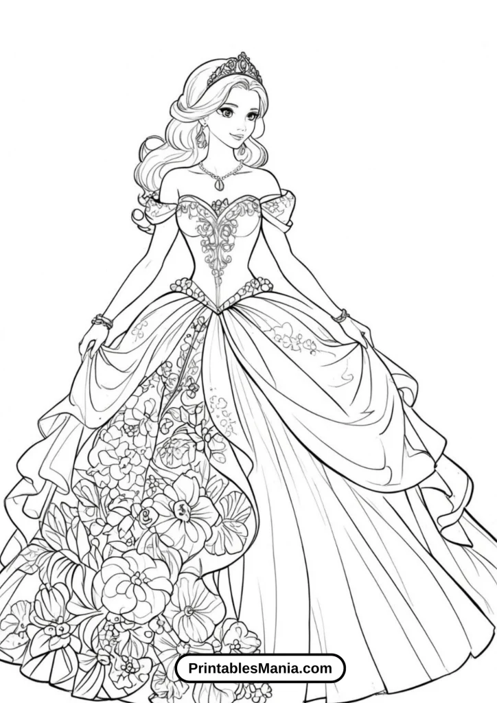 Fashionable Princess in a Multi-Layered Ruffle Dress and Flowers