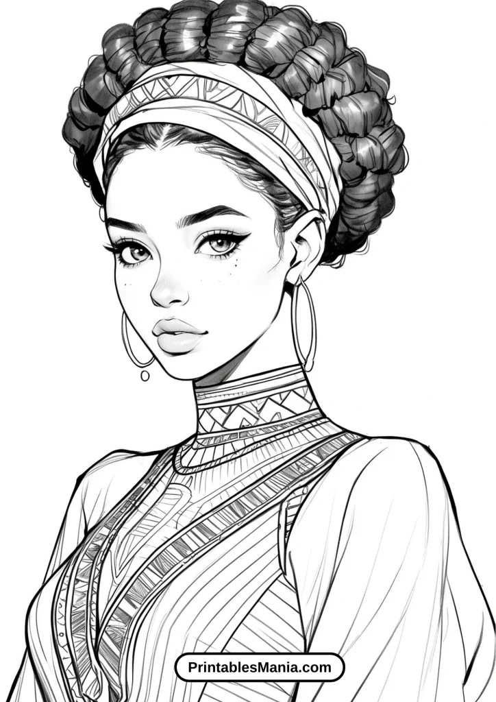 Black Girl Wearing Traditional African Attire Coloring Page