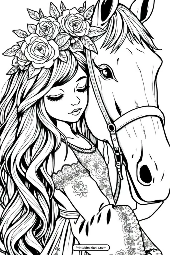 detailed horse portrait coloring page for adults