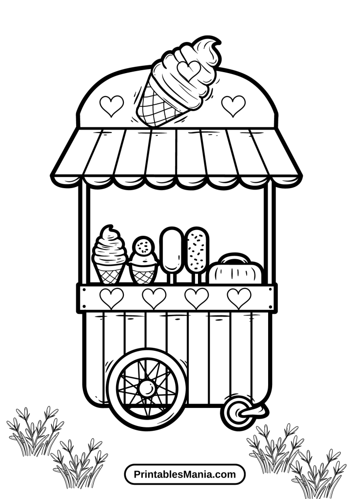 Simple Ice Cream Shop Coloring Page with a Basic Counter