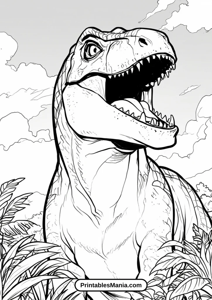 Coloring Page of T-Rex Roaring at the Sky