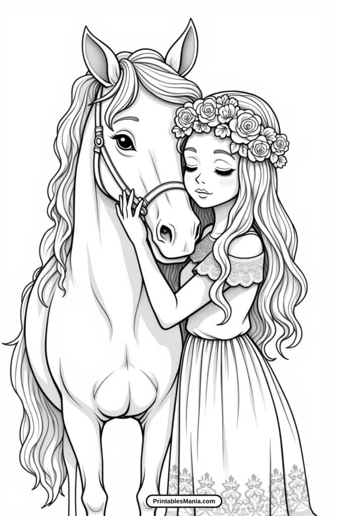 free horse coloring page with detailed design