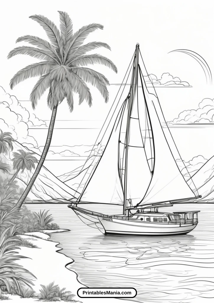 Palm Tree Coloring Page With A Summer Vacation Theme