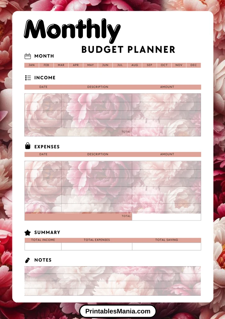 Floral Budget Planner for Garden Enthusiasts, Featuring Blossom Designs