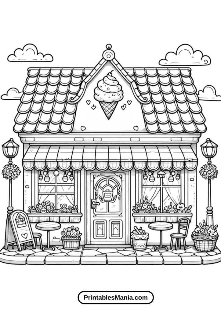 Deluxe Ice Cream Shop Coloring Page