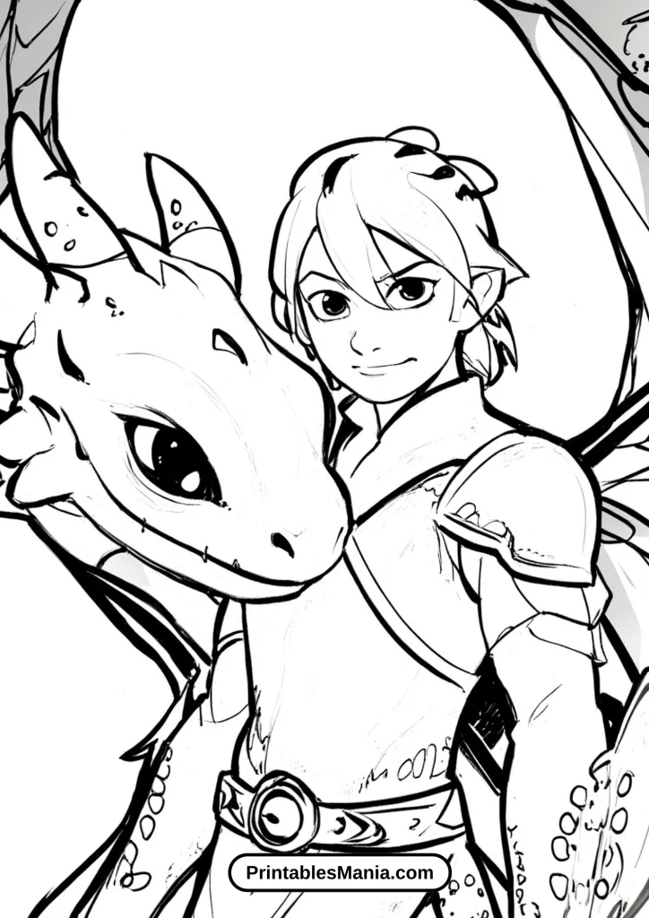 Hiccup Presenting a New Dragon Saddle to Toothless Coloring Sheet