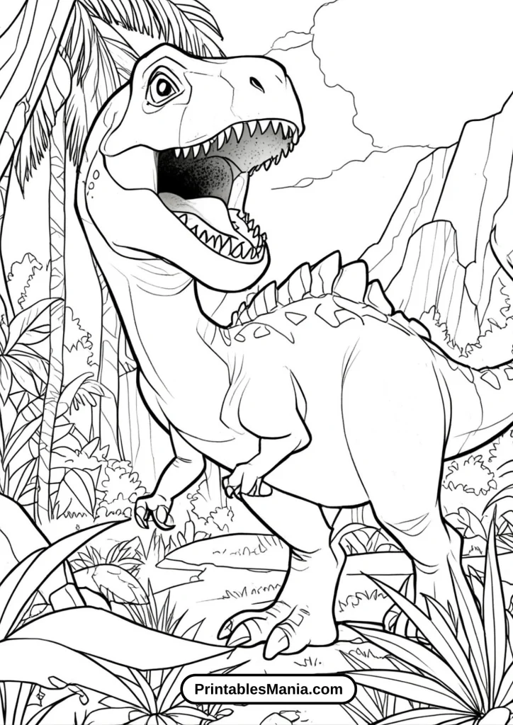 Dinosaur Adventure Scene from Jurassic World Coloring Page