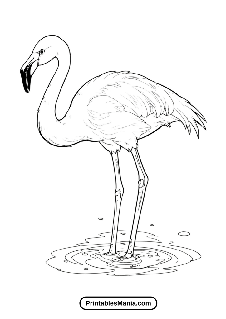 Hand-drawn Flamingo Standing In Water Coloring Activity