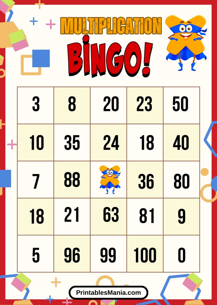 Printable Multiplication Bingo Sheets For Classroom Use