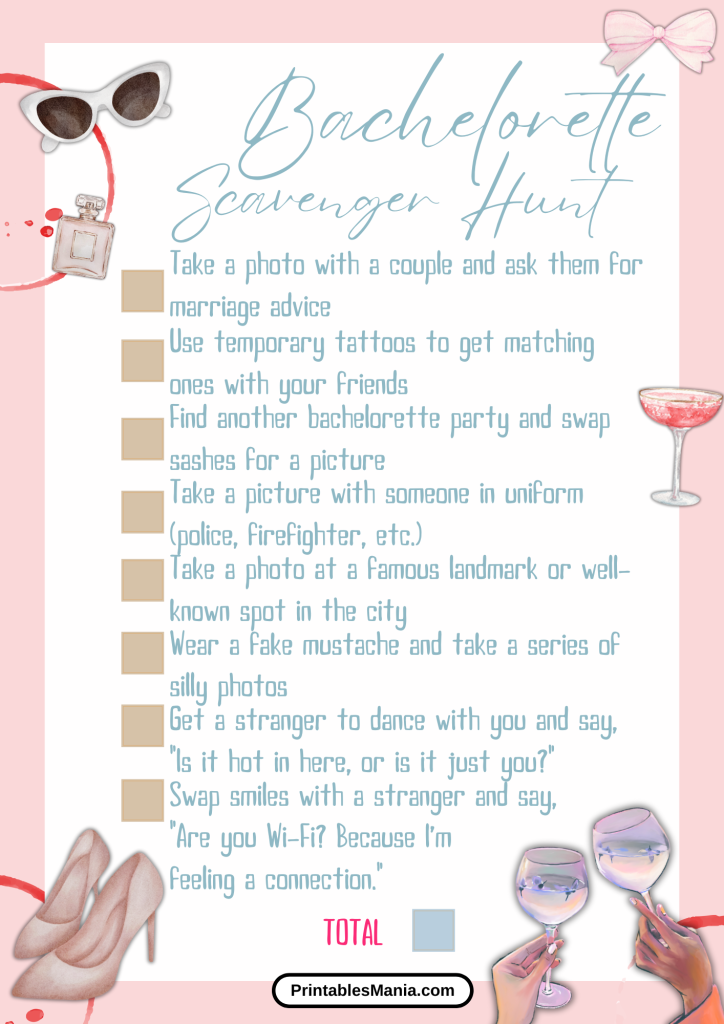 Bachelorette Party Scavenger Hunt List