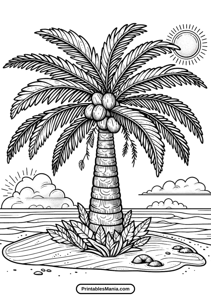 Palm Tree Coloring Page For Kids