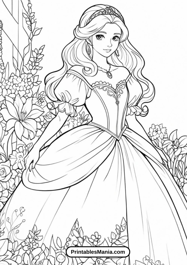 Princess Dancing at a Festival in a Vibrant Dress Coloring Sheet