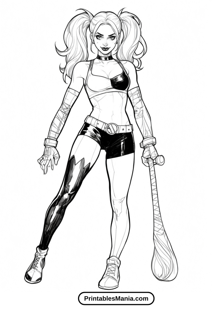 Harley Quinn coloring pages for fashion lovers