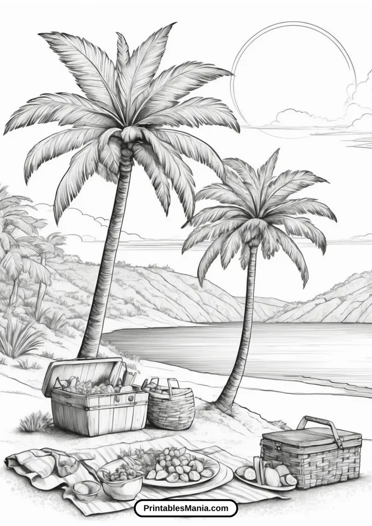 Palm Tree Coloring Page With A Tropical Drink