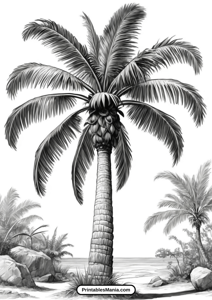 Easy Palm Tree Coloring Page For Young Children