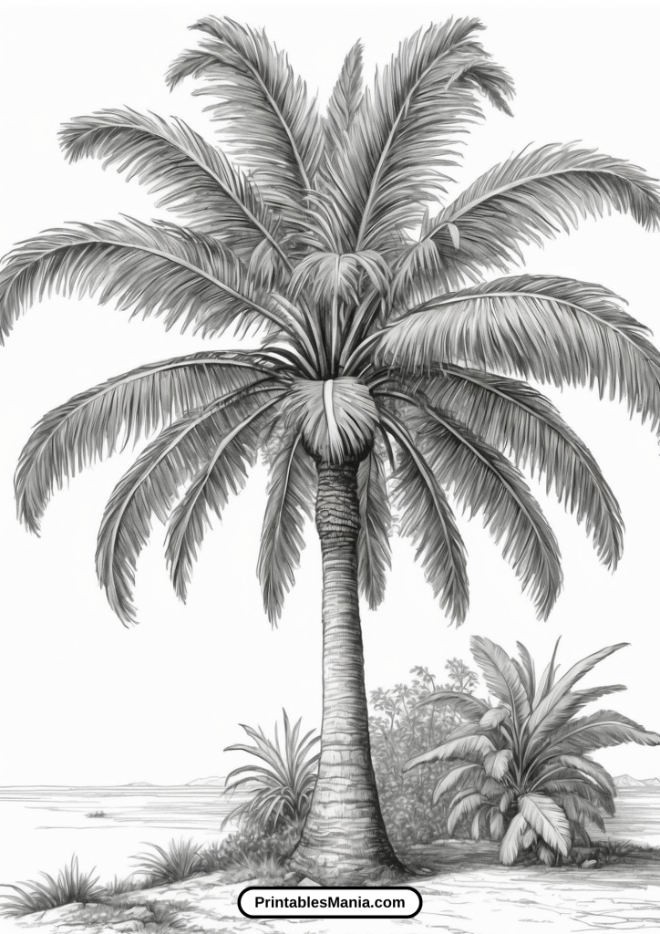 Palm Tree Coloring Page With A Sunny Sky