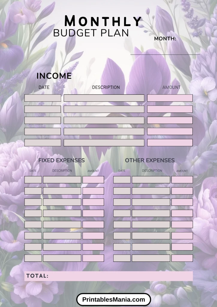 Spring Floral Budget Planner